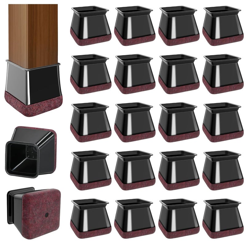 OCONDA 20 Pcs Chair Leg Floor Protectors for Hardwood Floors, Black Rubber Furniture Sliders with Felt, Silicone Furniture Leg Caps Covers (Fit Square Diameter:1.5"" to 1.75"") - Image 1